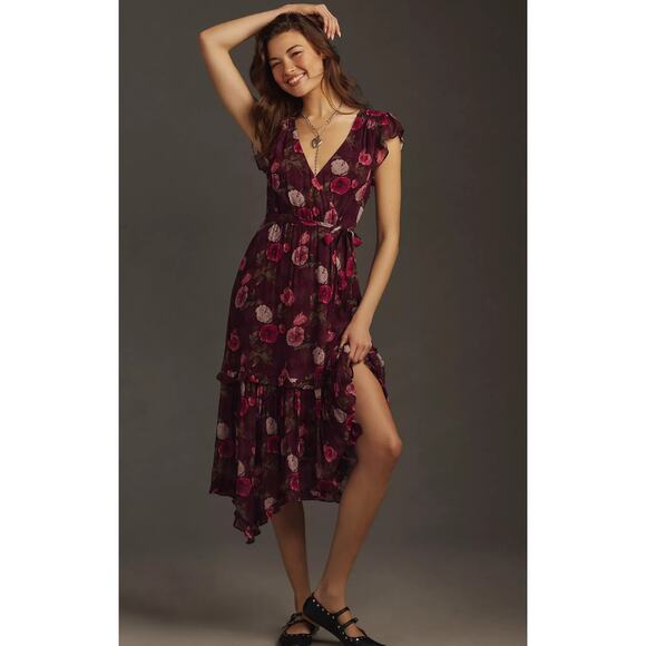 NWT PAIGE Terrazza Floral Silk Midi Dress - Size 10 - Picture 1 of 7